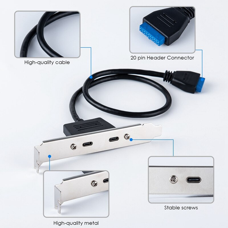 High Speed USB 3.0 Back Panel Expansion Bracket To 20-Pin Header Cable 2 Port Motherboard For Pc