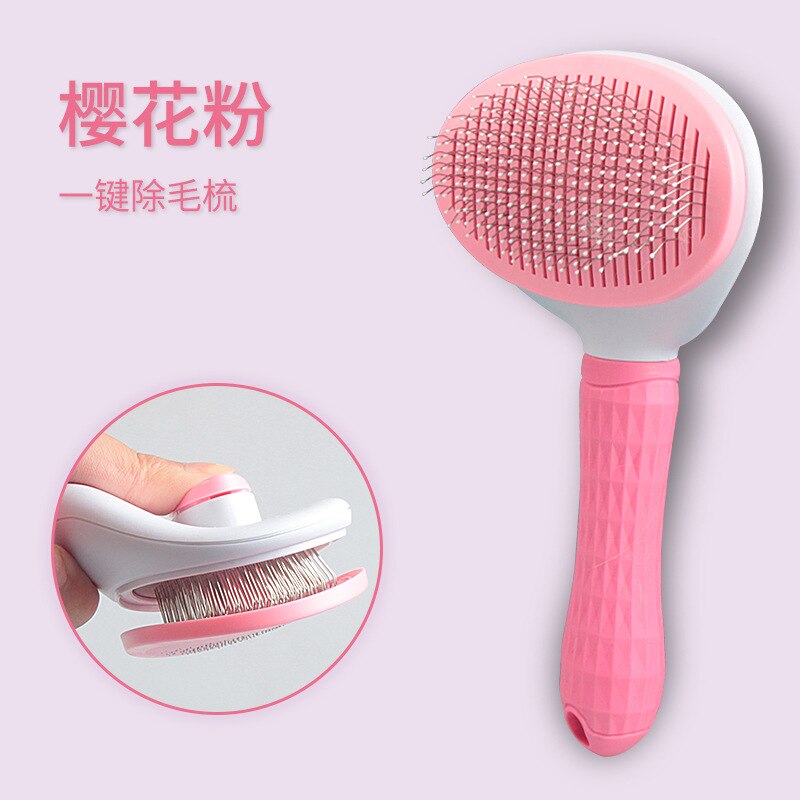 Peigne épilateur pour chat, brosse de toilettage et de soin, poils longs d'animaux de compagnie, nettoyage, fournitures de brosse de bain: Pink round head