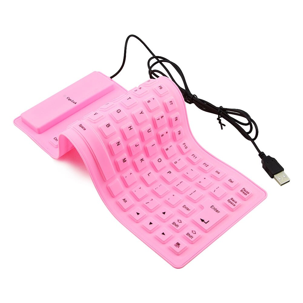 Foldable Silicone Keyboard USB Wired Silicon Flexible Soft Waterproof Roll Up Silica Gel Keyboard for PC Laptop Notebook: Pink