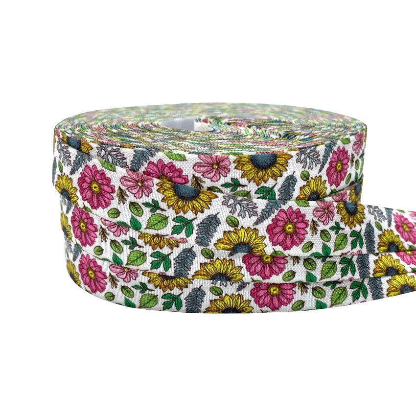 10Yards 16Mm Pruimenbloesem Lotus Print Bloemen Vouw Oever Elastiekjes Voor Handgemaakte Craft Hoofdband Haar Banden accessoire: P1104