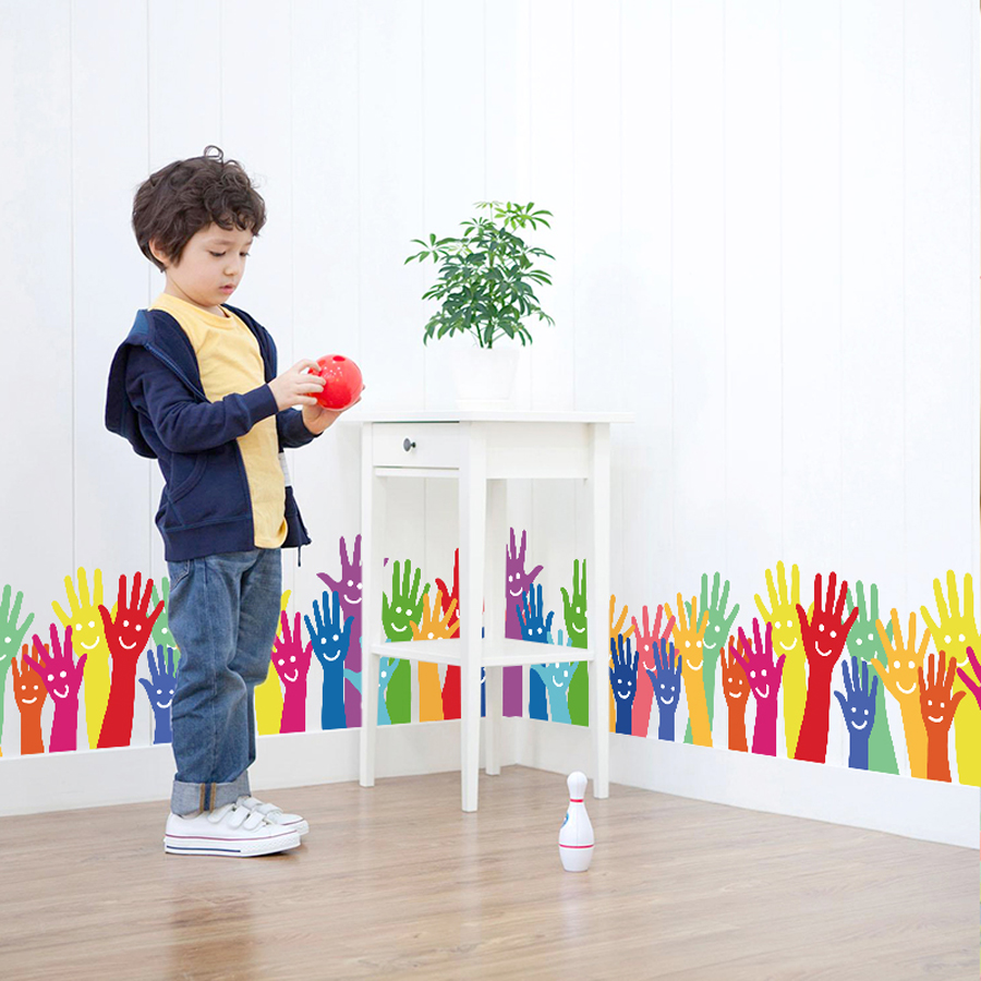 Back To school Wall Stickers for Kids Room Nursery Corner Decoration Colorful Pencil Palm Removable House Decor Vinyl Mural