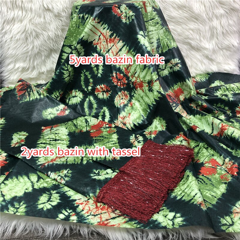 Nouveauté africain bazin riche dentelle bazin farbic avec gland pour mariage 5 2yards/lot