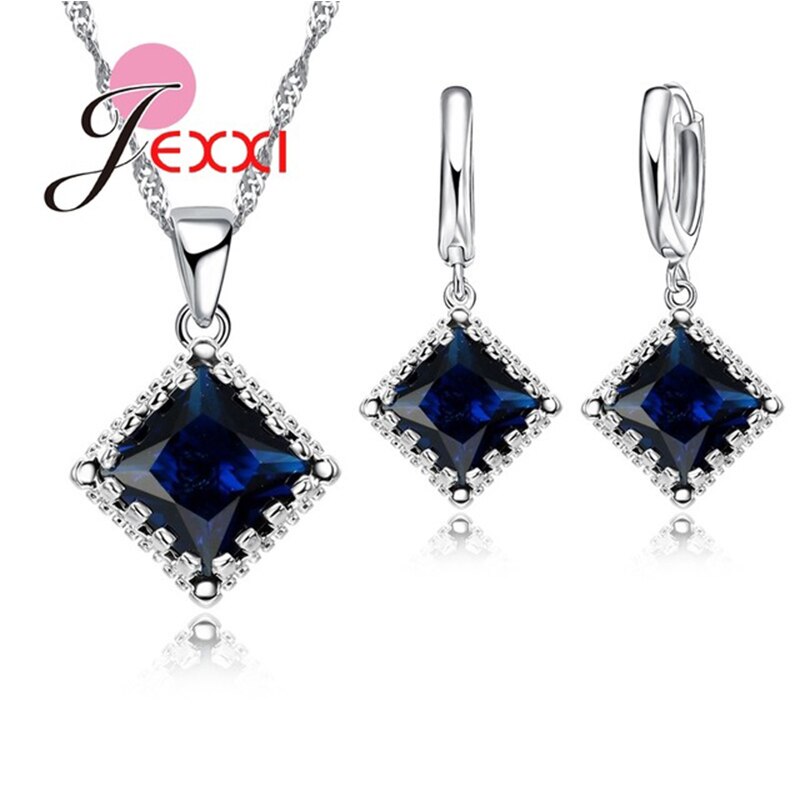 Top Sparkly Vierkante Zirconia Sieraden Set 925 Sterling Zilveren Ketting & Earring Sets Voor Vrouwen Huwelijkscadeau