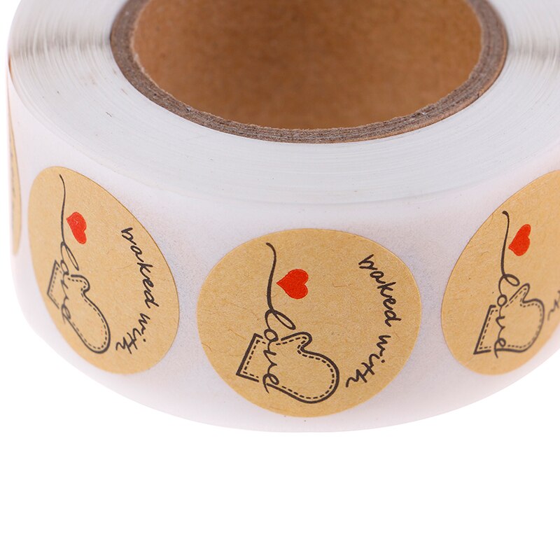 500 Labels Per Roll Cute Stickers For Seal Labels Handmade Sticker Round Natural Kraft Baked With Love Stickers