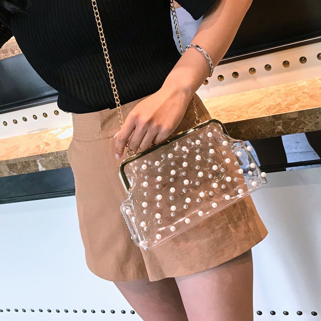 Sacs à Main en PVC Transparent pour femmes H10, sacoche transparente en perles, sacoches pour dames, sacs à bandoulière, # H10