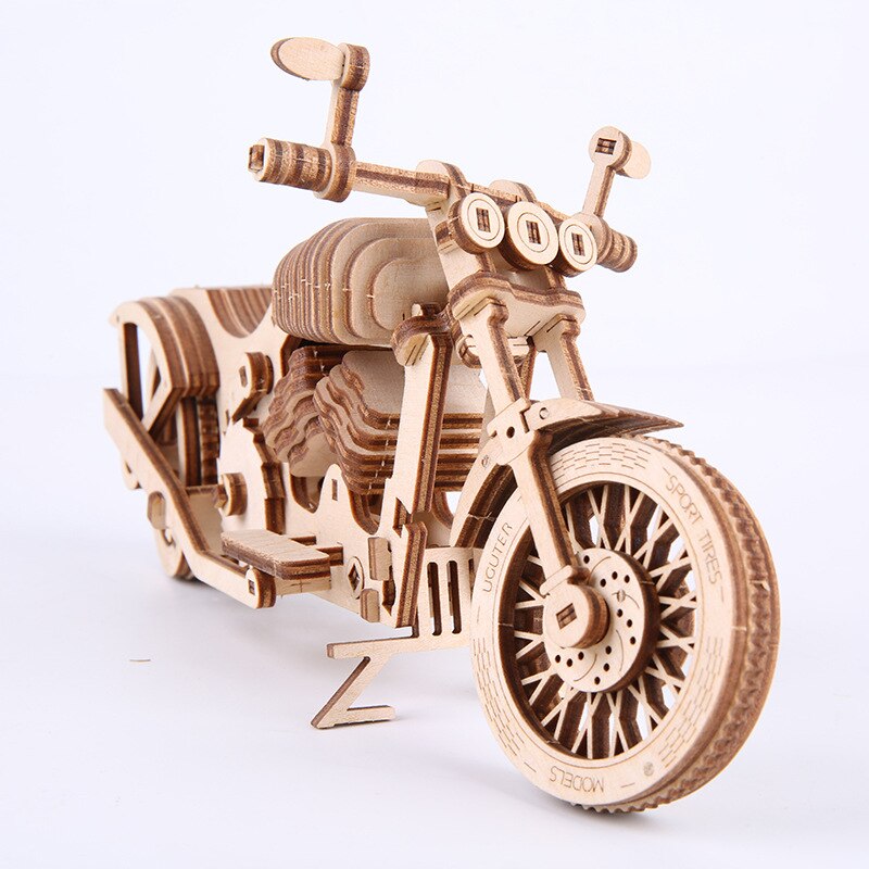 Houten Puzzel Model Kit Mechanische Transmissie Monteren Motorfiets Diy Handgemaakte 3D Puzzel Mechanische Constructor Voor Volwassenen