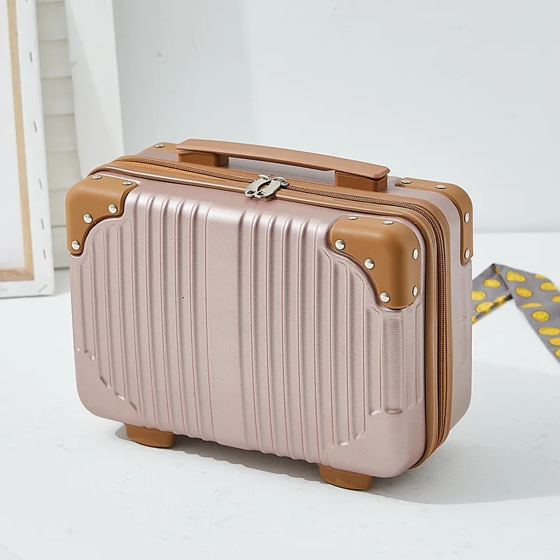 Mini Luggage 14 Inch Small Lightweight Makeup Travel Suitcase for Students Portable Durable Handheld Carry-On Bag: Blue