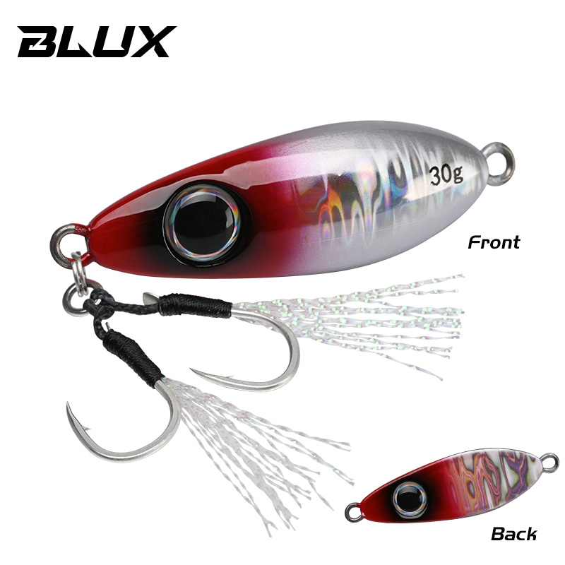 BLUX-cuchara tipo anzuelo de Metal, señuelo de pesca con cuchara, 30G, cebo Artificial, Shore, Jigging lento duro, fundición larga, lubina, atún, aparejos de agua salada: Gris claro