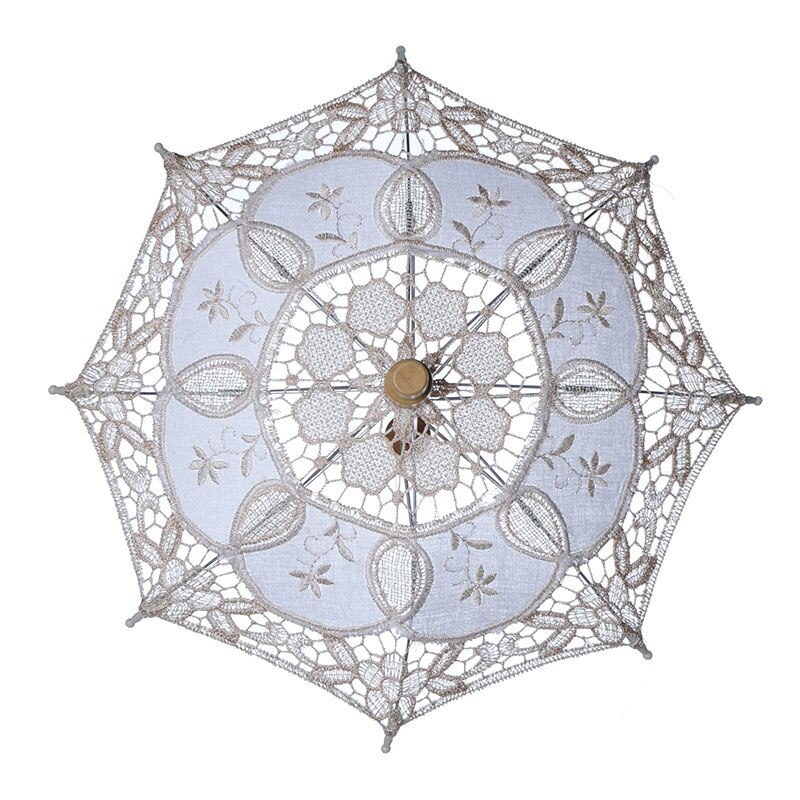 Elegante Braut Spitze Sonnenschirm Baumwolle Stickerei Weiß Beige Sonnenschirm Sonnenschirm Charme Hochzeit Dekoration Fotografie Mithelfer: Beige-43cm