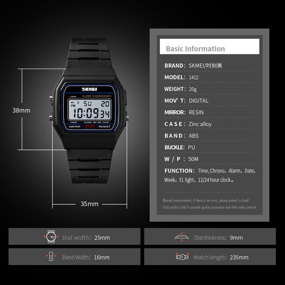 Skmei 1412 Mannen Horloges Led Digitale Horloge Mannen Polshorloge Alarm Waterdichte Sport Horloges Voor Mannen Relogio Masculino
