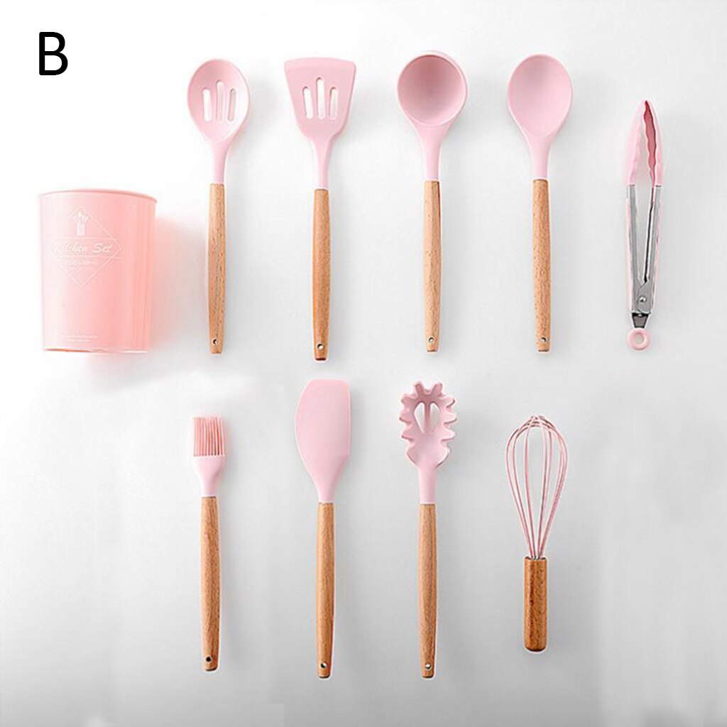 Conjunto de utensilios para cocina de silicona con caja de almacenamiento, espátula, Cucharillas, accesorios de cocina, 9/10/12 Uds.: 9PCS Storage bucket