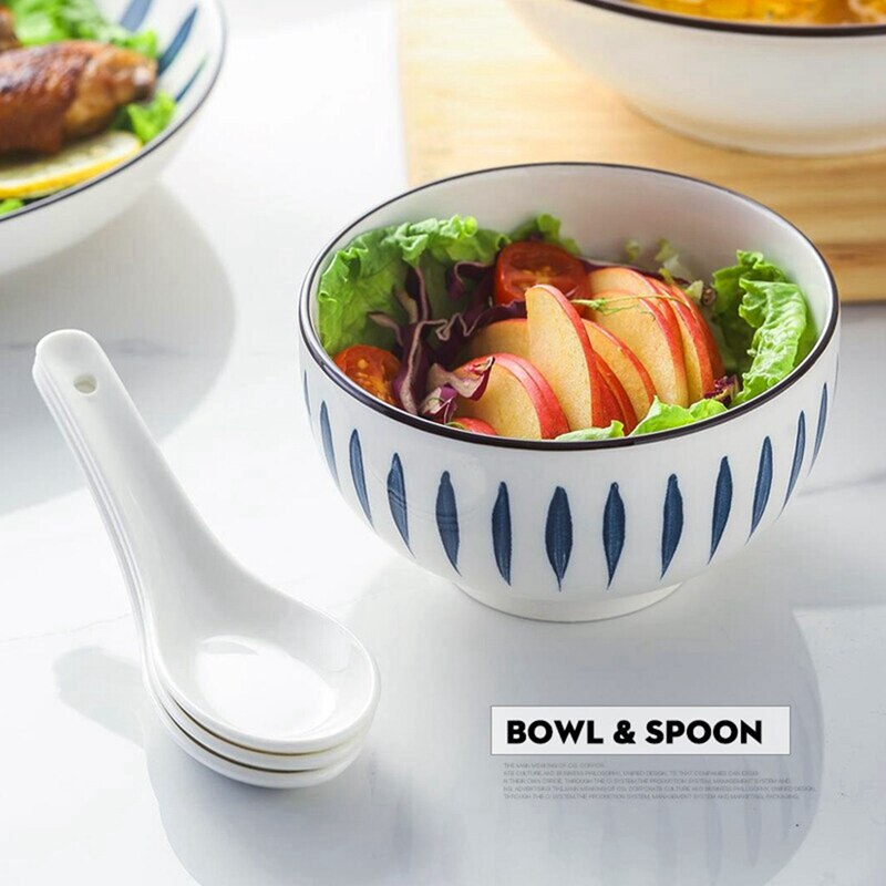 9Pcs Japanese Tableware Set Dinner Plate Round Ceramic Pattern Plate Porcelain Dessert Dinnerware