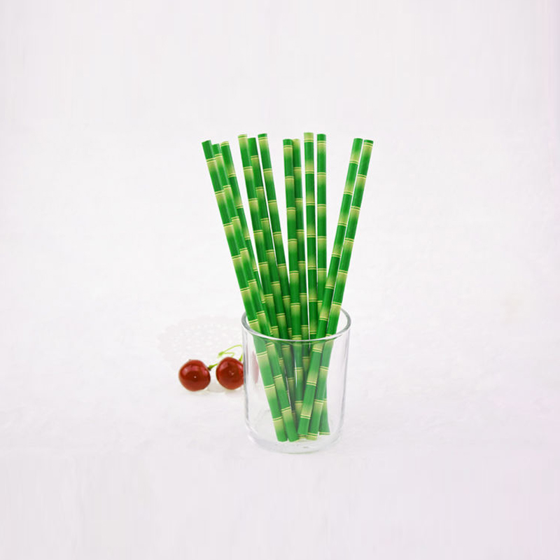 25 Stuks Groene Bamboe Print Tiki Papier Rietjes Milieu Papieren Rietjes Voor Bruiloft Verjaardag Bar/Pub Party Supply