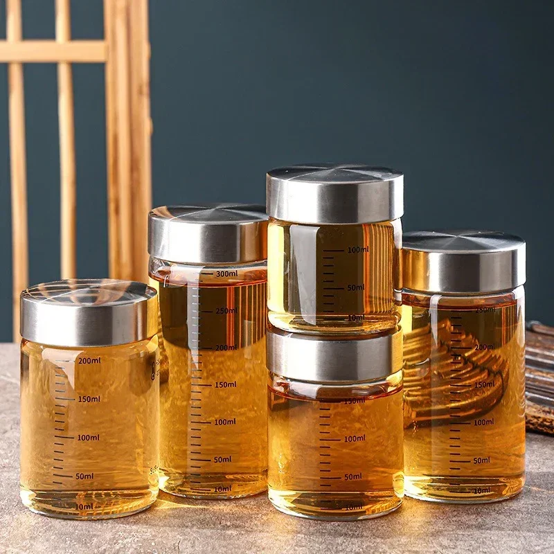 100-500ml Glass Bottle with Scale High Borosilicate Heat-resistant Glass Seal Jar Kitchen Seasoning Spices Storage Bottle Gadget