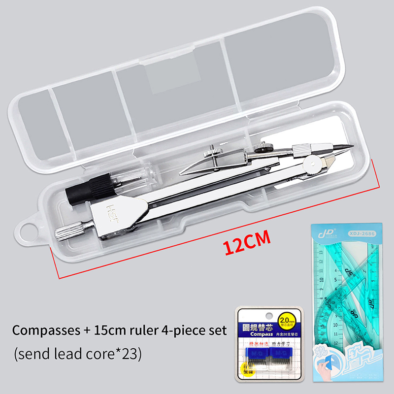 compasses ruler set triangle straightedge multifunctional math drawing caliper 2022 stationery school supplies: Metal compass set D