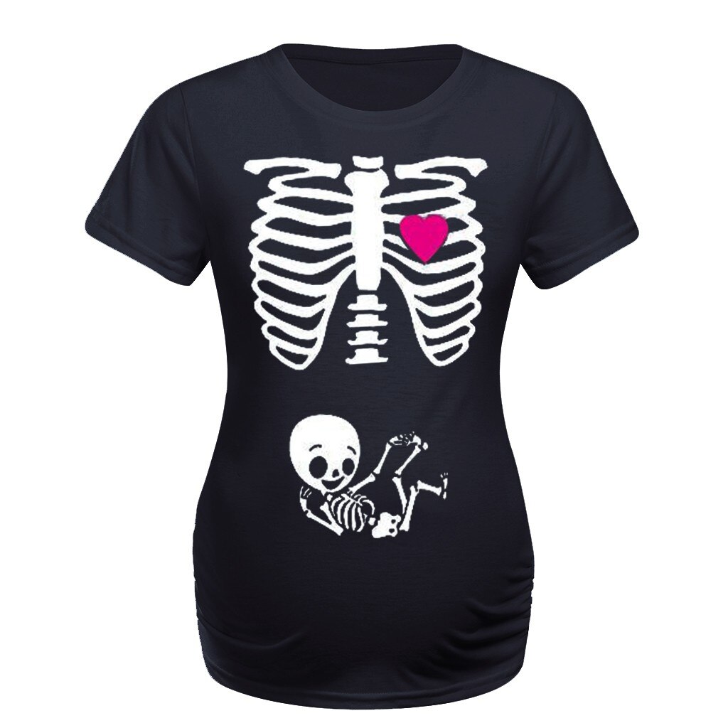 TELOTUNY Schwangerschaft Shirts Frauen Mutterschaft Kurzarm Skeleton Drucken Tops T-shirt Schwangere Casual Mutterschaft Frühjahr/sommer Hemd