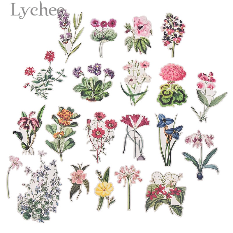 Lychee 21 stks Orchidee Bloem Stickers Kleurrijke Bloem Plant Decals DIY Dagboek Album Arts Ambachten Scrapbooking Decoratie