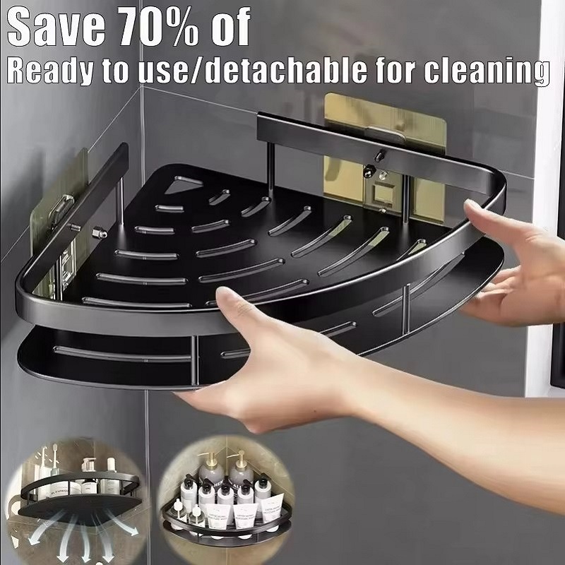 Aluminum Alloy Shampoo Rack Bathroom Shelf Makeup Storage Organizer Shower Shelf Bathroom Accessories No Drill Wall Corner Shelf