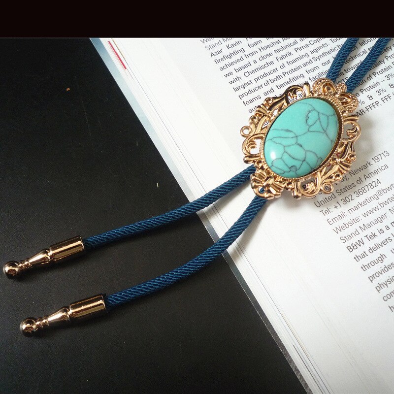 Vintage barokk bolo slips halskjede opal denim stein fjær tau herre skjorte krage sløyfe slips luksus tilbehør: 01