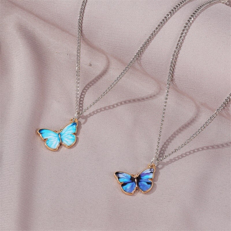 Paars Blauwe Vlinder Hanger Ketting Voor Vrouwen Sleutelbeen Keten Vintage Titanium Wedding Ketting Choker Sieraden