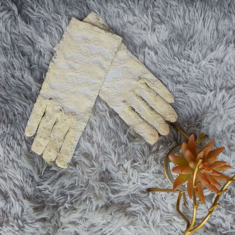 blaugrün Grün Sommer Elegante Damen Blumen- Spitze Handschuhe Blau Gelb Handgelenk Länge Kurze Volle Finger Mädchen Braun Rosa Handschuhe