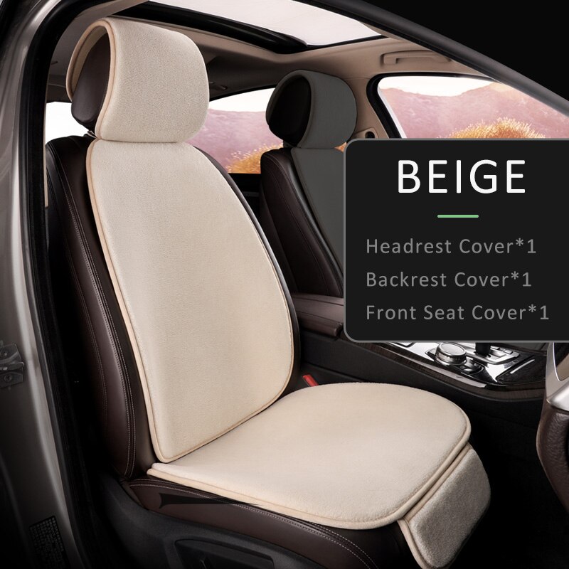 Karcle Car Seat Cover Set Backrest Headrest Cover Protector Polar Fleece Back Pad Mat Universal for Auto Interior Truck SUV: beige-3pcs
