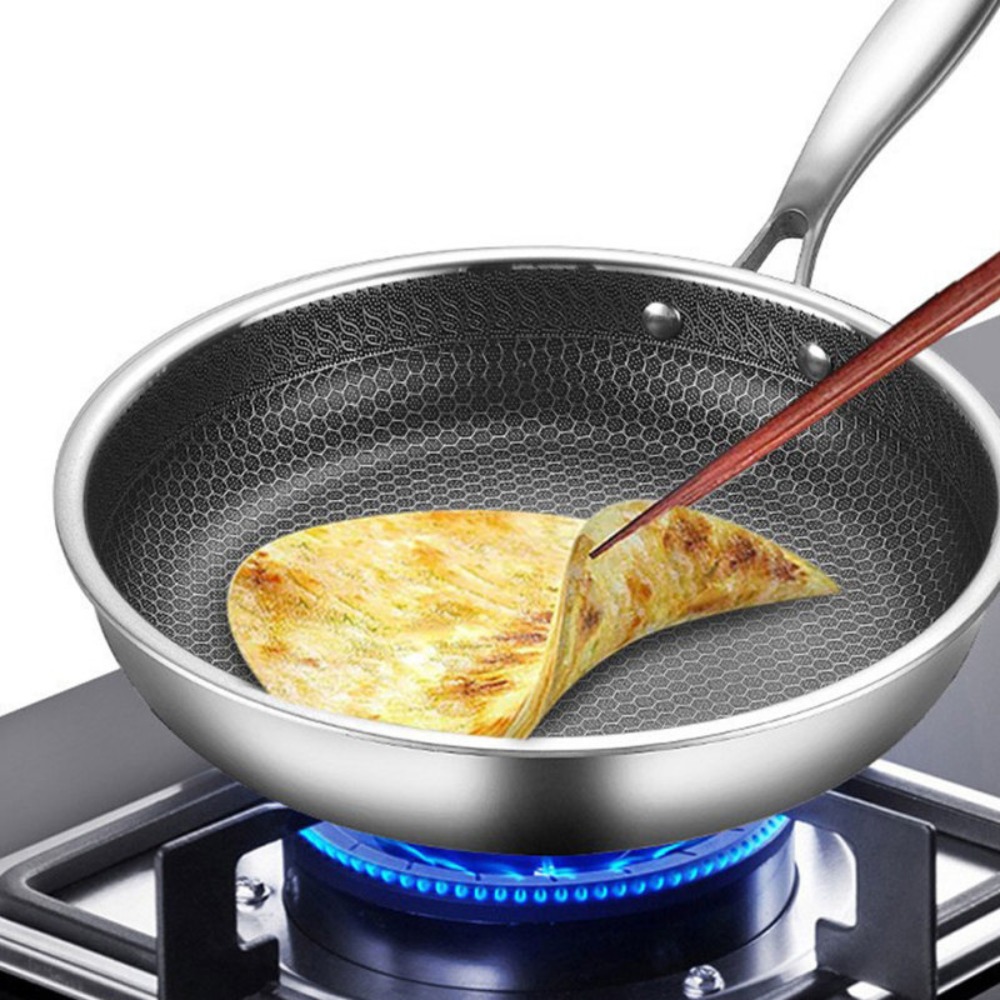 28cm Frying Pan Stainless Steel Omelette Pan Nonstick Crepe Pan Honeycomb Skillet for Eggs Fried Anti Scratch Wok Cooking Pan