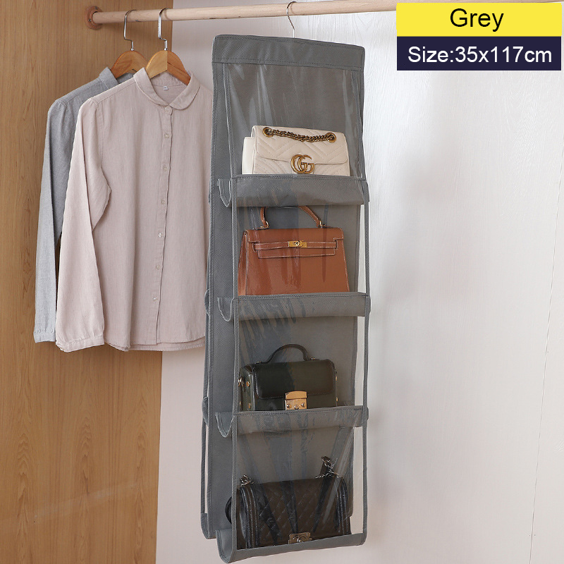 Handtaschenaufbewahrung, hängende Aufbewahrungstasche für Kleiderschrank, Schrank, Tür, Wand, transparent, staubdicht, mehrschichtig, faltbare Tasche, Organizer mit Aufhänger: Blau