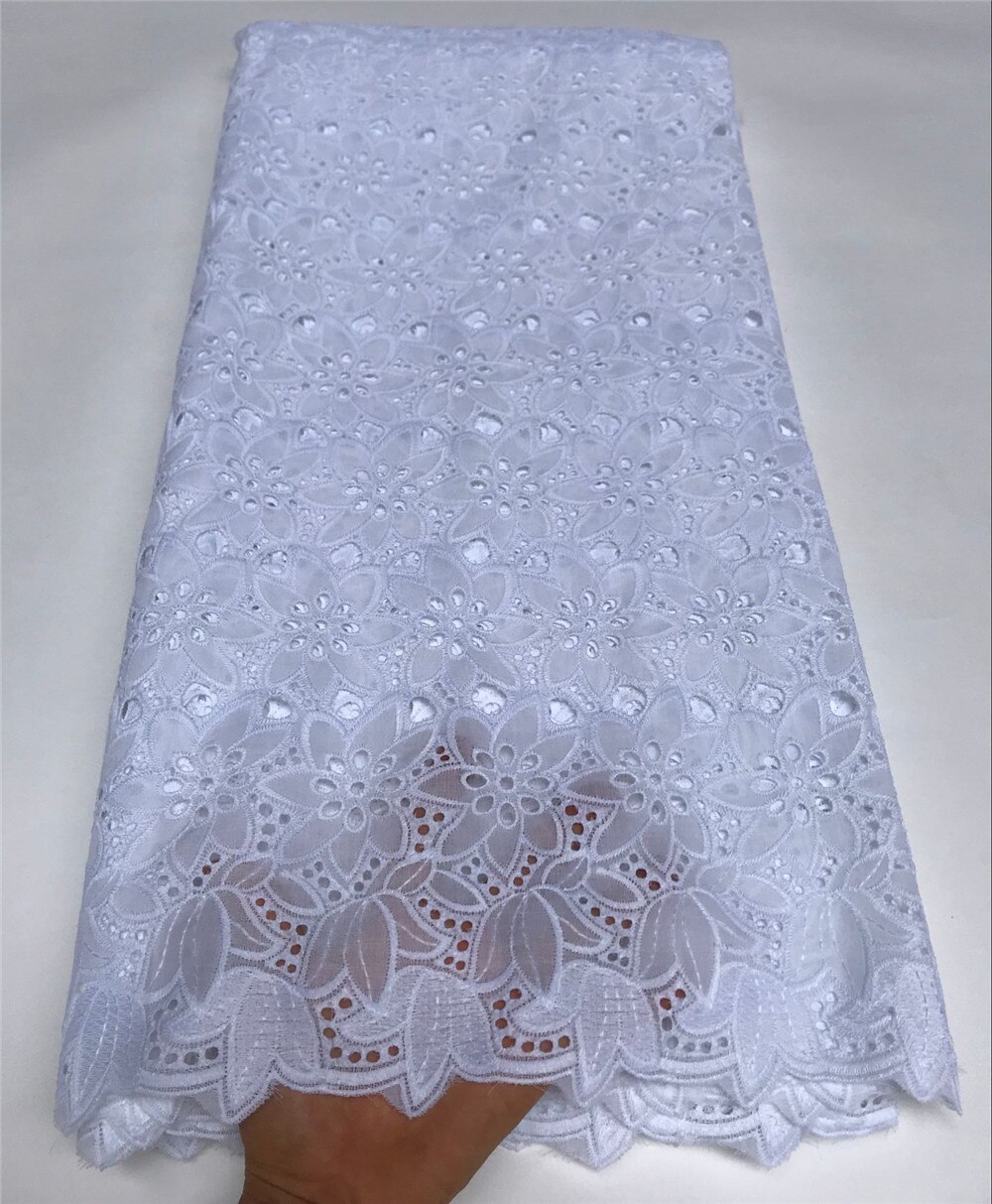 Telas de encaje blanco nigeriano dentelle blanche tela de encaje de algodón africano tela de brocado de guinea para hombres tela de bebé 5 yardas/set KFZ-1
