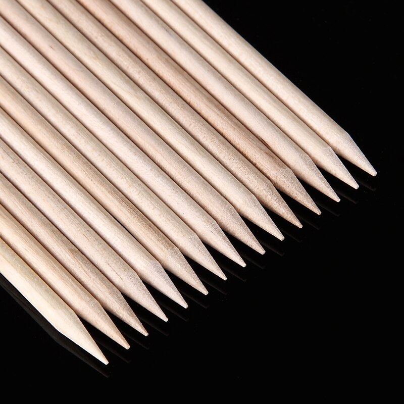 Monja 100pcs Dual End Nail Art Cuticle Dead Skin Remover Wood Stick Pusher Rhinestones Beads Dotting Picking Manicure Tool