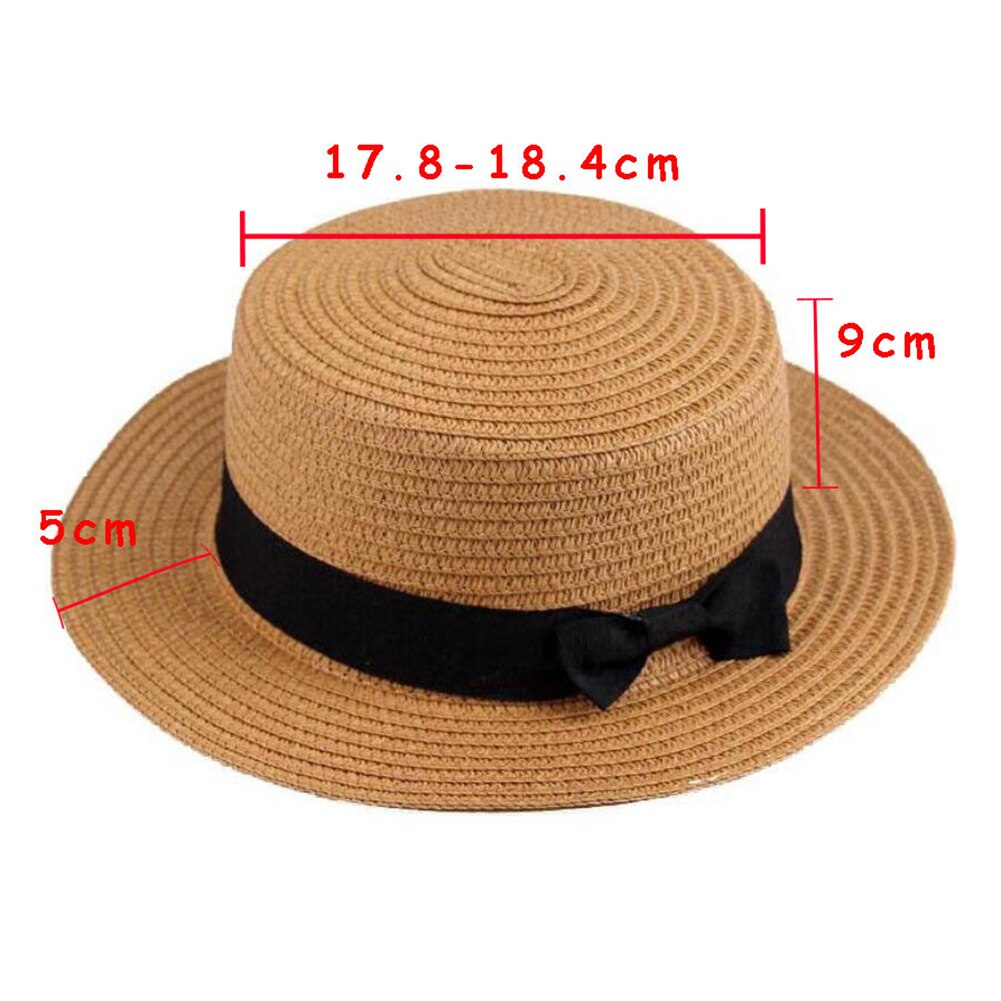 Simple Summer Parent-child Beach Hat Female Casual Panama Hat Lady Women Flat Wide Brim Bowknot Straw cap girls Sun Hat