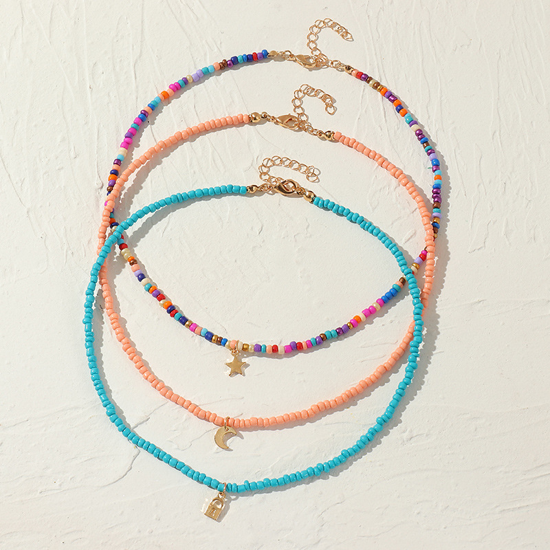Bohemian Multilayer Zaad Kraal Ster Maan Vlinder Hanger Ketting Voor Vrouwen Mode Strand Eenvoudige Lock Choker Kraag