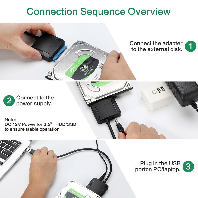 Convertidor de Cable adaptador SATA USB3.0 Cable USB 3,0 de 22 pines a SATA con adaptador UE EE. UU. Reino Unido para disco duro HDD de 2,5 pulgadas y 3,5 pulgadas