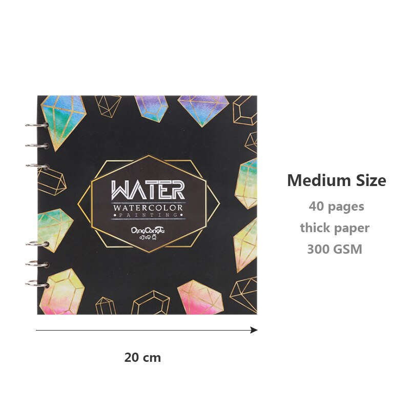 Spiral Notebook for Watercolor Painting Sketchbook 40pages Blank Paper 300GSM Loose Leaf Diary Office School Supplies Stationery: Black-20cm