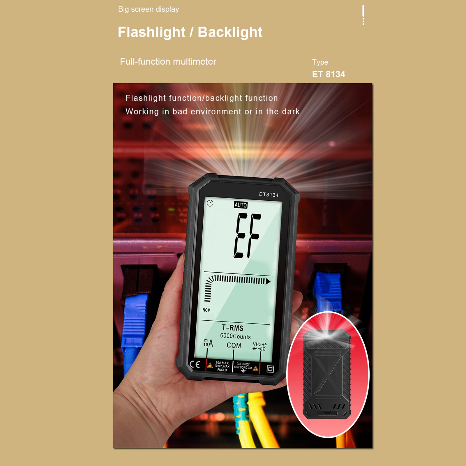Ohmmeter Resistance Measuring LCD Multimeter Analytical Instruments Full Screen Measurement Capacitance Direct Current Voltage