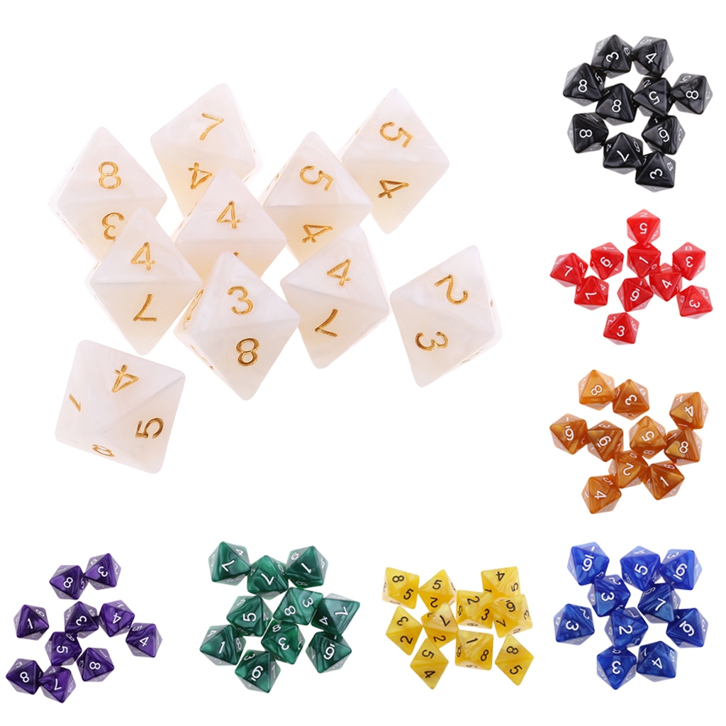 10Pcs 8 Zijdige Dobbelstenen D8 Polyhedrale Dobbelstenen Acht Voor Party Tafel Games Digitale Dices Board Game