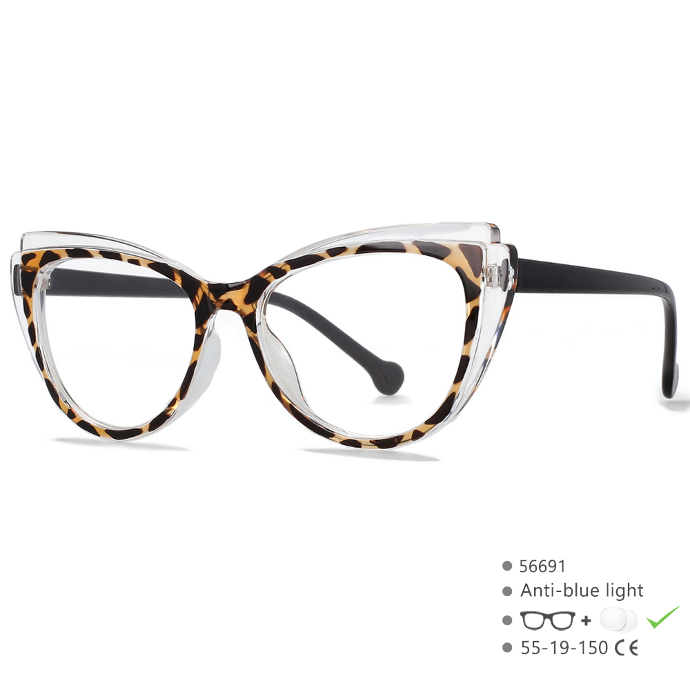 56691 Regenboog Optische Spektakel Frame Vrouwen Mode Gekleurd Wenkbrauw Frame Platte Spiegel Cat Eye Anti Blauwe Computerbril: WHITE