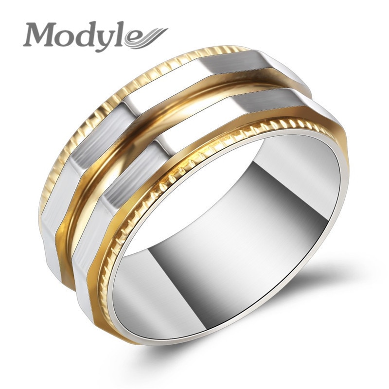 Modyle cool punk titanium stalen herenring voor mannen, zwart goudkleurig, herenring in punkstijl, feestsieraden