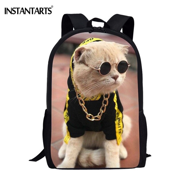 Instantarts kat humor 3d tryk børn skoletasker drenge piger studerende rygsæk lynlås stor taske crossbody taske blyant taske sæt: Hmc 381c