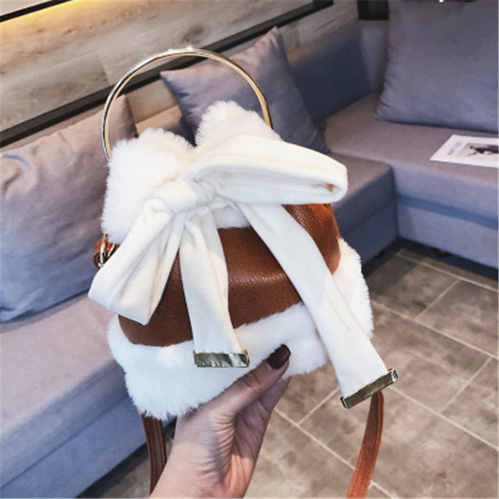 hiver nouvelle PU cuir nœud papillon fille femmes dames petit cartable coréen en peluche bandoulière sac à bandoulière sacs à main