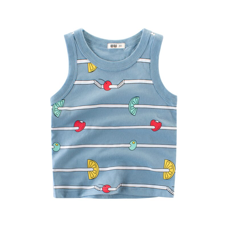 2-9 Y Kleine Jongens Vest Zomer Mouwloze Cartoon Tank Vruchten Gedrukt Hemdje Patchwork Losse Ronde Hals Trui Top: Blauw / 8-9 Y