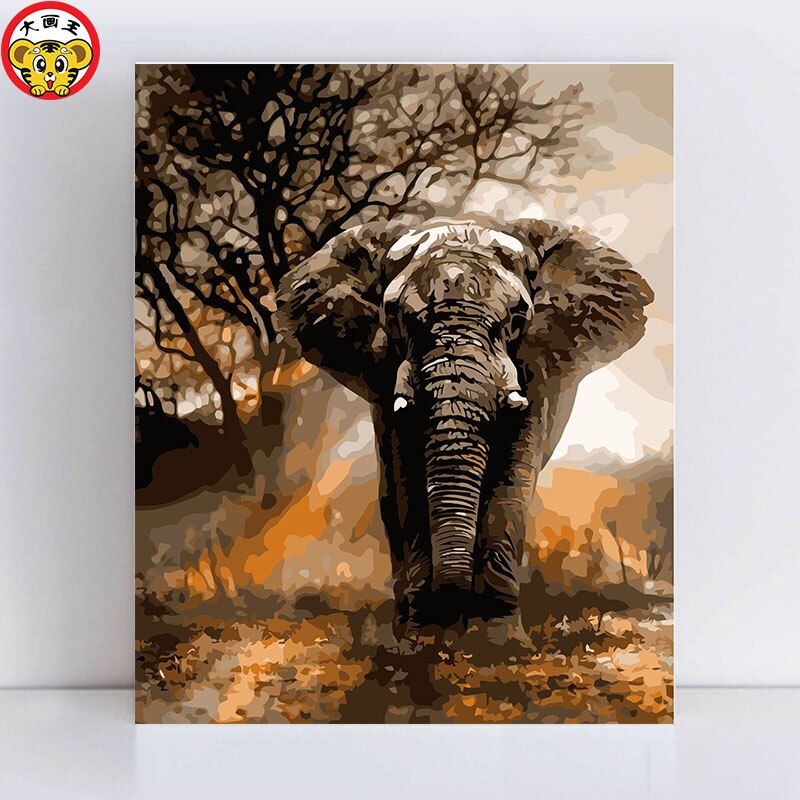 painting by numbers art paint by number Running in the fury of an elephant paintings by numbers on canvas: 50x60cm No frame