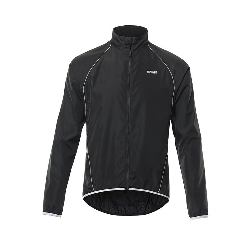 ARSUXEO Men Cycling Windbreaker Wind jacket Windproof Waterproof Mountain Bike MTB Clothing Reflective Bicycle Wind Coat: black / S