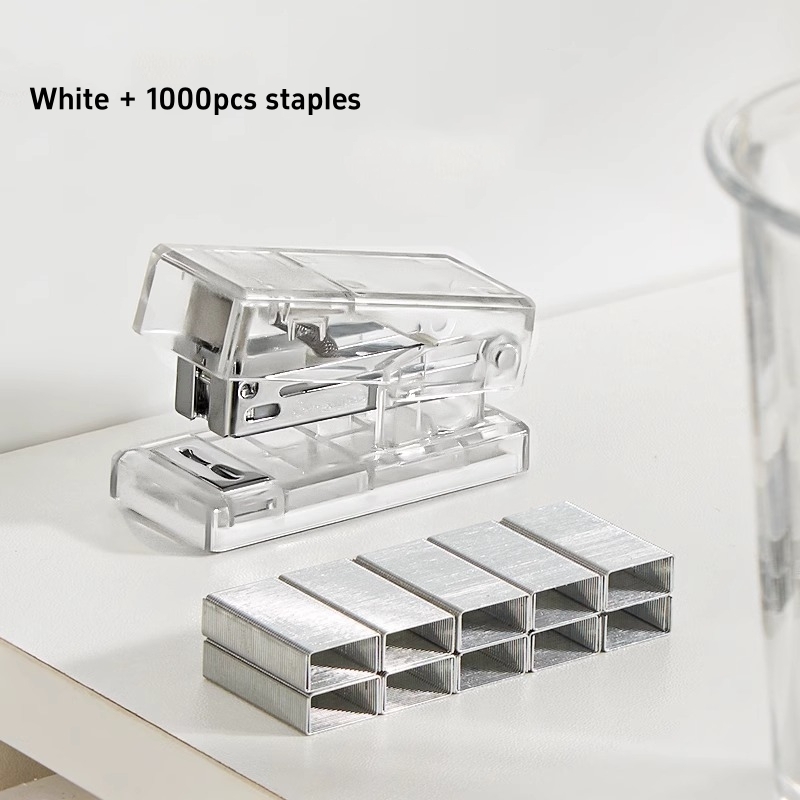 Mini grapadora de Color transparente, 1000 Uds., 26/6 grapas, carpeta portátil, herramientas de encuadernación para oficina, escuela F7639: BLANCO