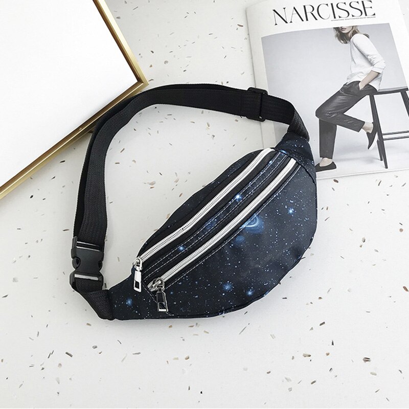 Riñonera tipo bandolera con de plátano para hombre y mujer, bolso para la cadera, bolsillo para teléfono, para Festival,: Black-Sky