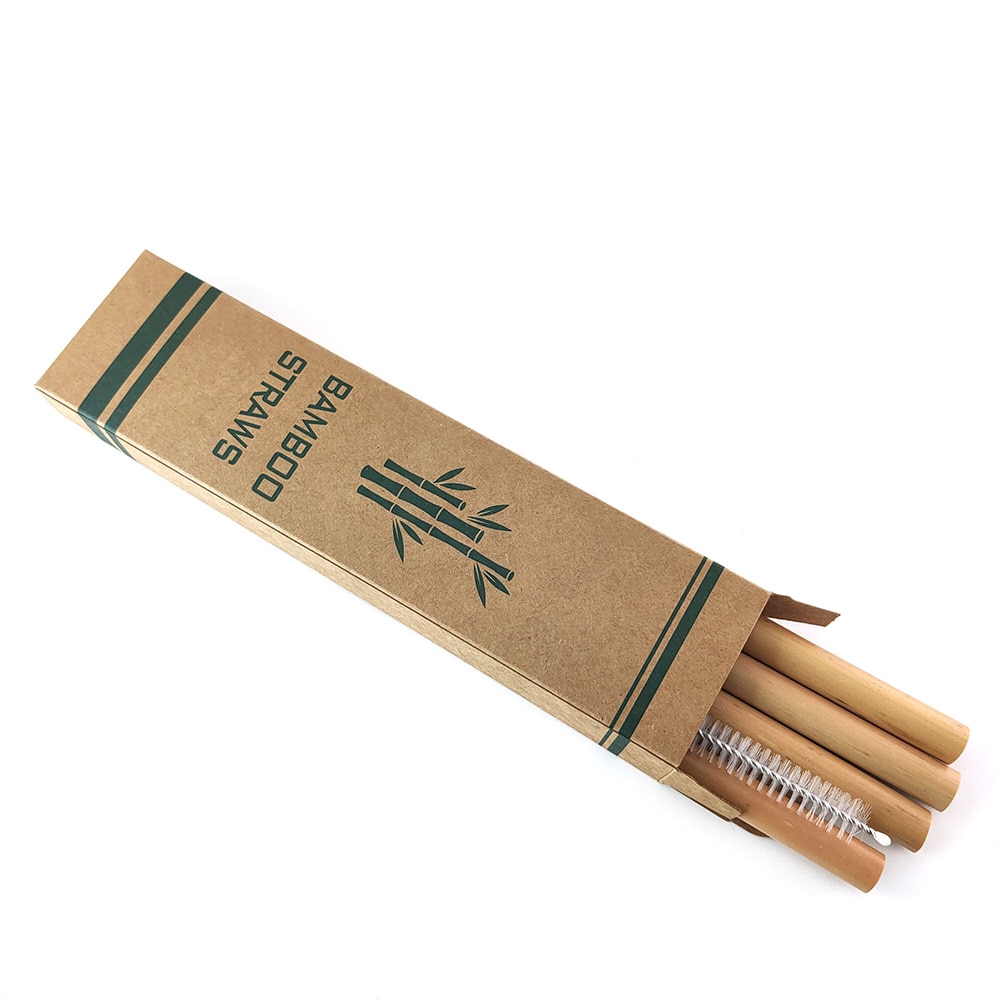 Set de pajitas de bambú naturales biodegradables, conjunto de 4 Uds. De pajitas de bambú ecológicas, pajitas reutilizables para beber con cepillo y estuche de paja