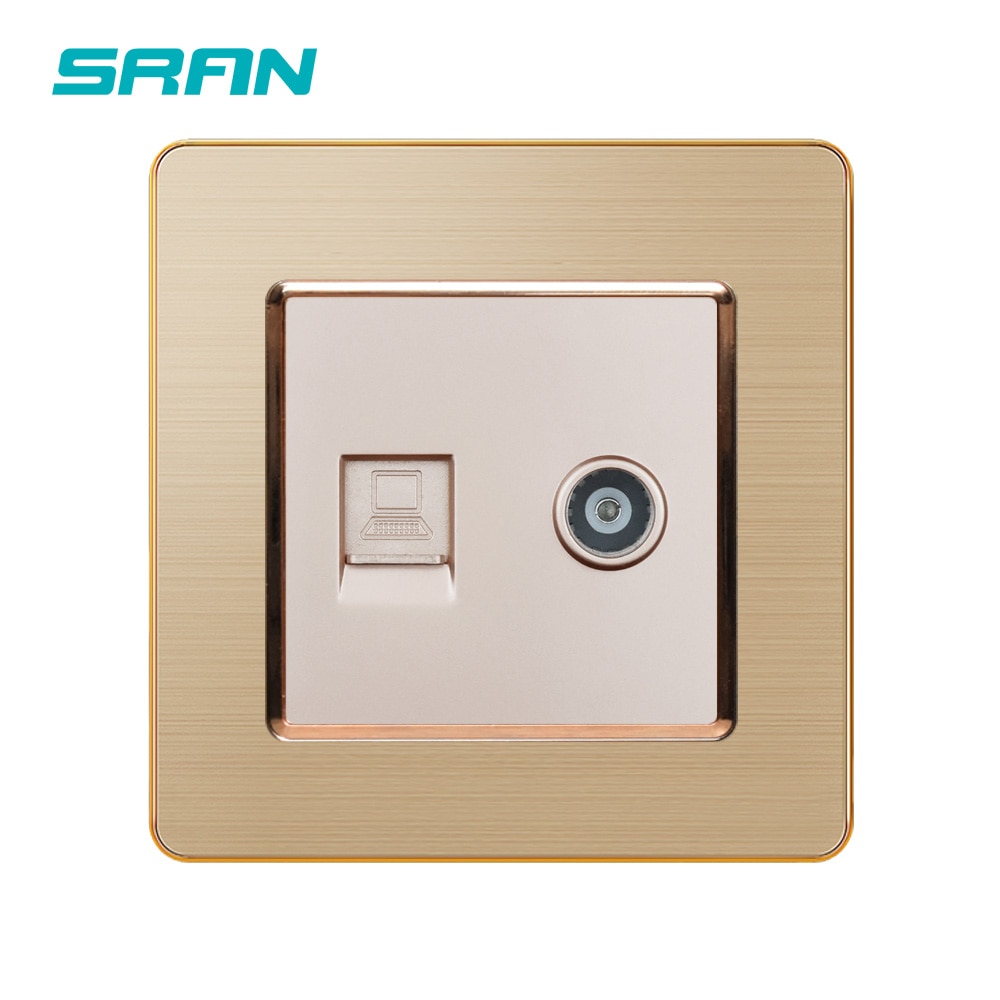 SRAN Factory Outlet Wall Weak Power Socket TV & Computer Dual Socket Material Universal Stainless steel panel material