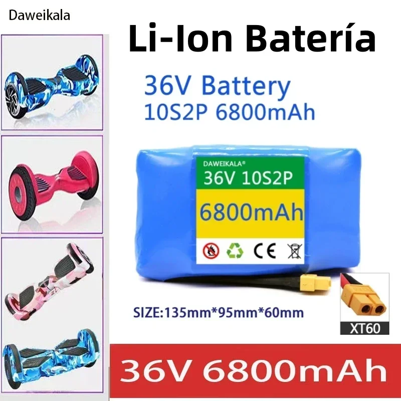 Original-Lithiumbatterie für Elektrobalance-Fahrzeuge, 36 V 10S2P XT60-Stecker, 18650-Lithiumbatterie mit großer Kapazität, 42 V, 6800 mAh