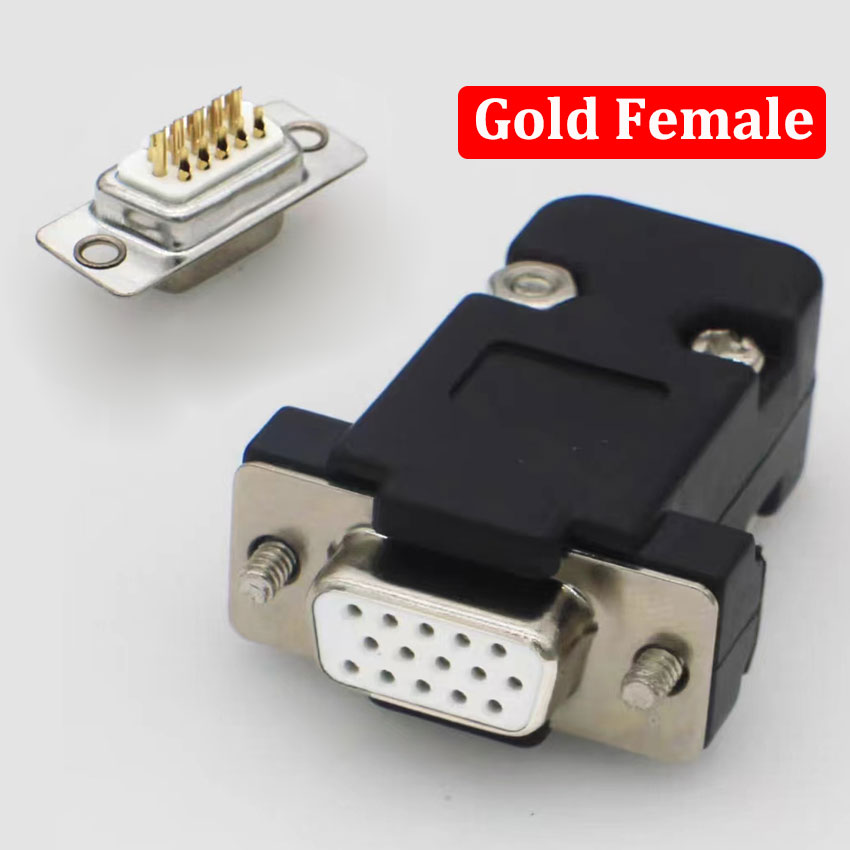 Conector adaptador DB15 de enchufe de soldadura VGA, conector DB15 hembra y macho, puerto D Sub HDB15, enchufe de 3 filas y 15 pines, interfaz de vídeo de ordenador: Rojo