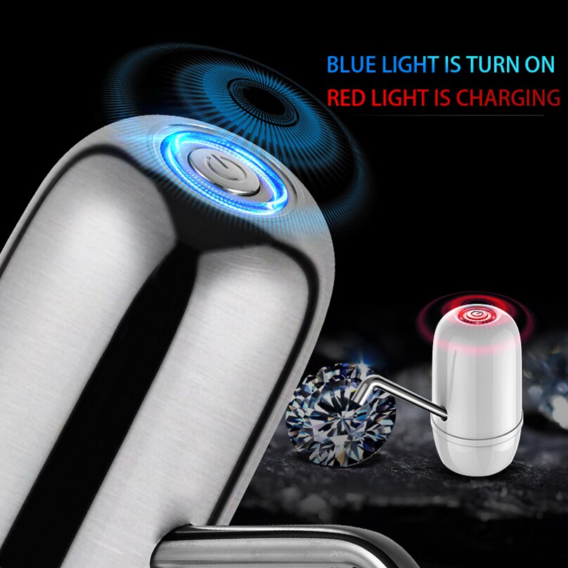 Sainless Staal Water Fles USB Pomp Dispenser Zilver Elektrische Drinkwater Dispenser Tap Met 2000 mAh Dual Pompen Krachtige